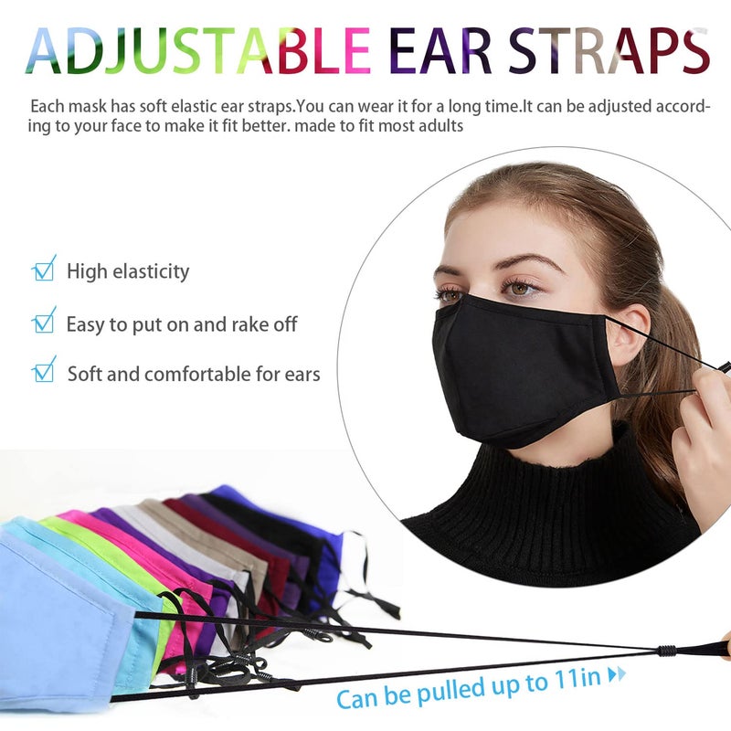 PAGE ONE Reusable Cloth Face Masks Washable Adjustable Breathable Cotton Face Mask for Women Men/6PC (black) - Image 5